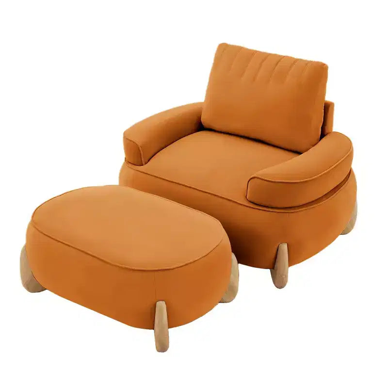 Fauteuil d'appoint en velours Hyleory de 117 cm avec pouf, ensemble fauteuil et repose-pieds en velours côtelé de style moderne du milieu du siècle, fauteuil club rembourré avec accoudoirs.