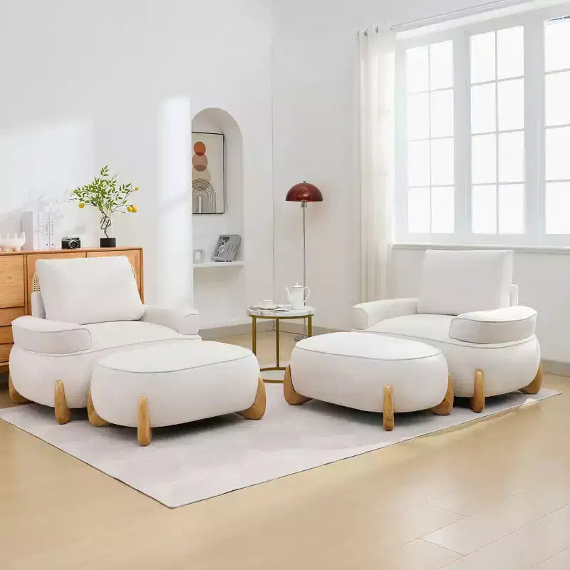 Fauteuil d'appoint en velours Hyleory de 117 cm avec pouf, ensemble fauteuil et repose-pieds en velours côtelé de style moderne du milieu du siècle, fauteuil club rembourré avec accoudoirs.
