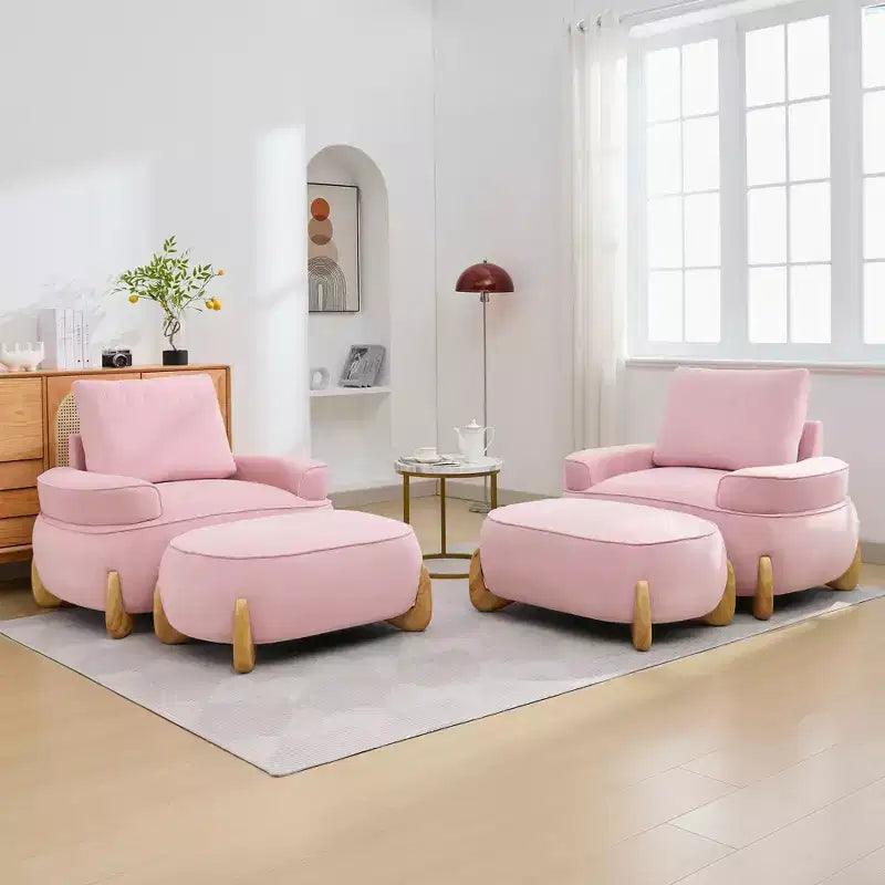 Fauteuil d'appoint en velours Hyleory de 117 cm avec pouf, ensemble fauteuil et repose-pieds en velours côtelé de style moderne du milieu du siècle, fauteuil club rembourré avec accoudoirs.