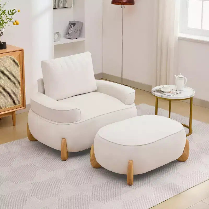 Fauteuil d'appoint en velours Hyleory de 117 cm avec pouf, ensemble fauteuil et repose-pieds en velours côtelé de style moderne du milieu du siècle, fauteuil club rembourré avec accoudoirs.