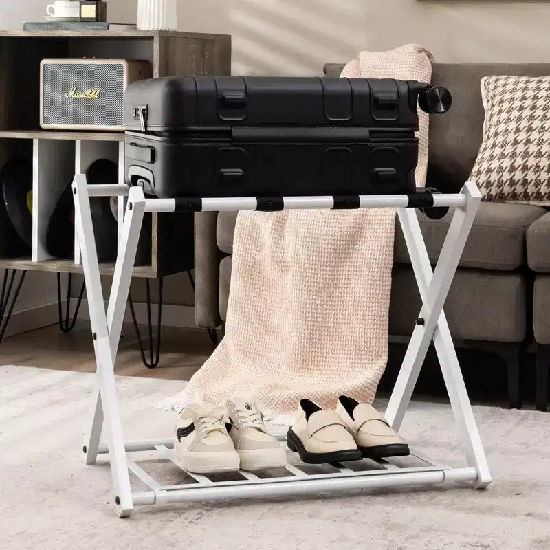Costway Lot de 2/4 Porte-Bagages Pliables en Métal Valise Chaussures Hôte Chambre d'Hôtel avec Étagère