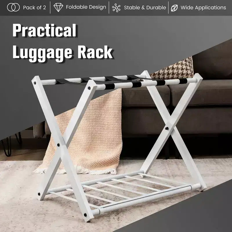 Costway Lot de 2/4 Porte-Bagages Pliables en Métal Valise Chaussures Hôte Chambre d'Hôtel avec Étagère
