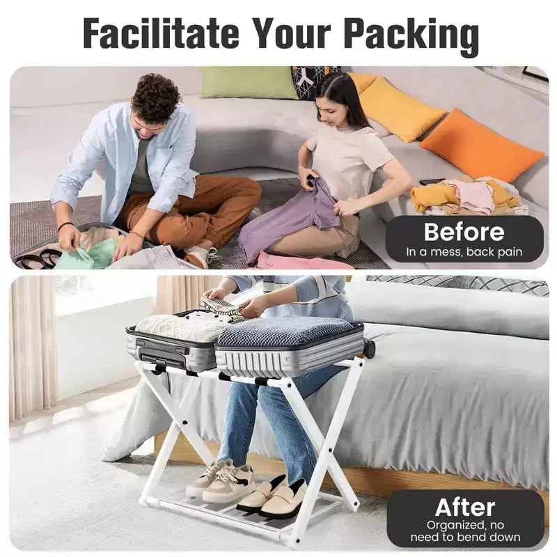 Costway Lot de 2/4 Porte-Bagages Pliables en Métal Valise Chaussures Hôte Chambre d'Hôtel avec Étagère
