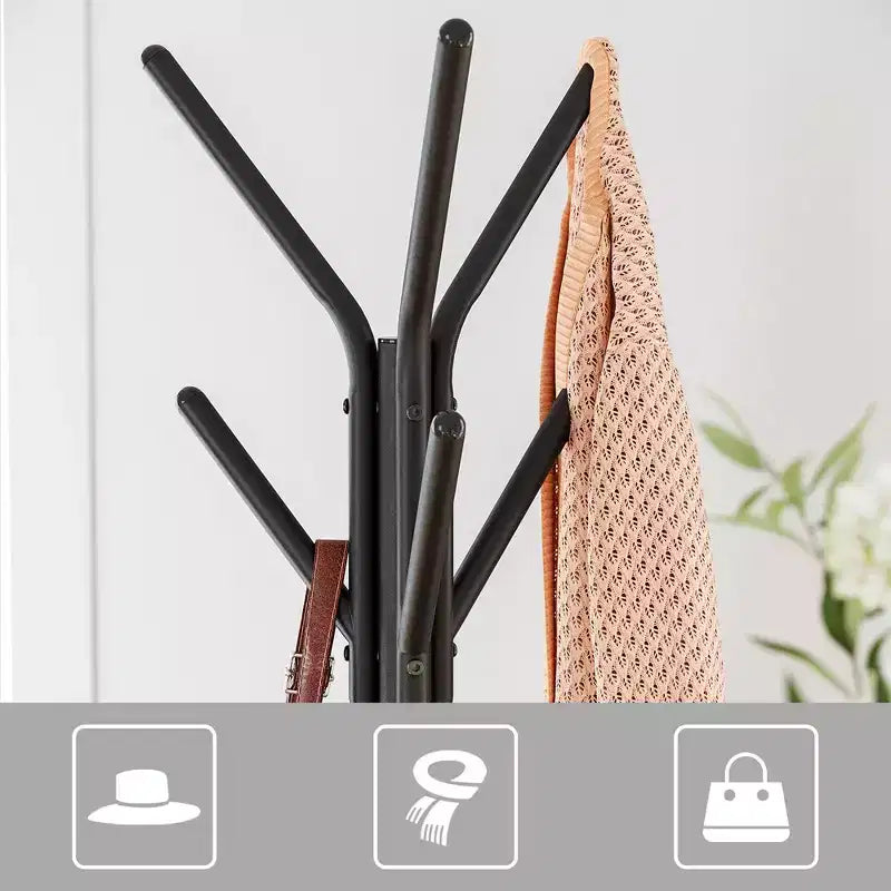 Appendiabiti da terra, Attaccapanni verticale, Mobile ingresso con 2 ripiani, per vestiti, cappelli, borse, stile industriale