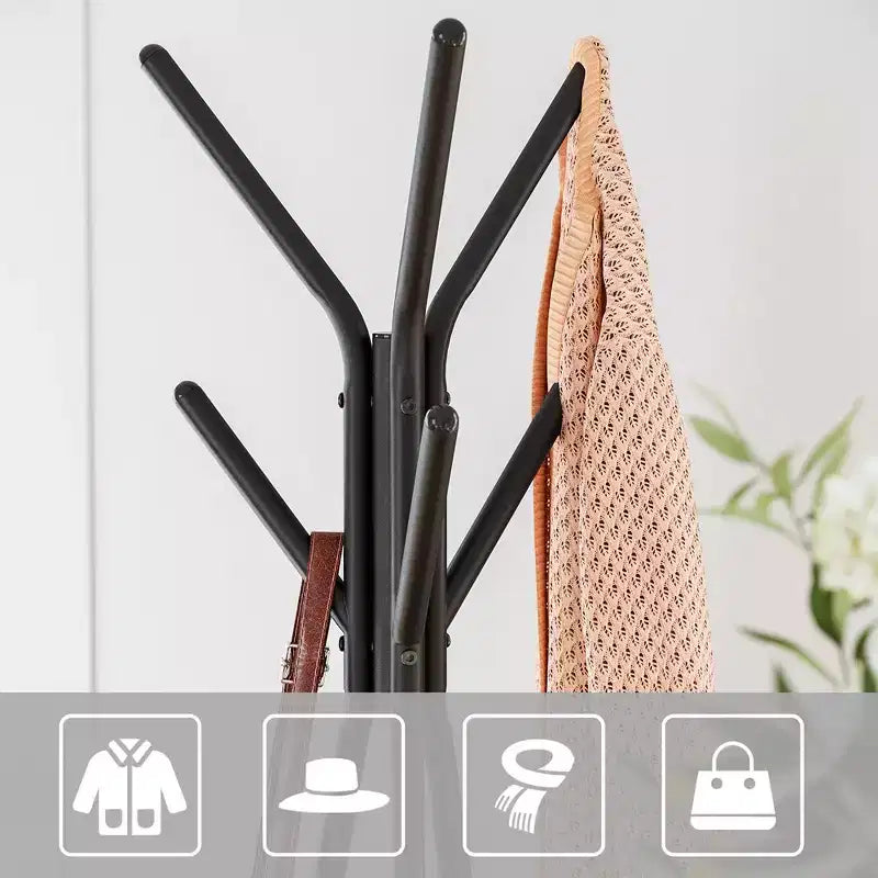 Appendiabiti da terra, Attaccapanni verticale, Mobile ingresso con 2 ripiani, per vestiti, cappelli, borse, stile industriale