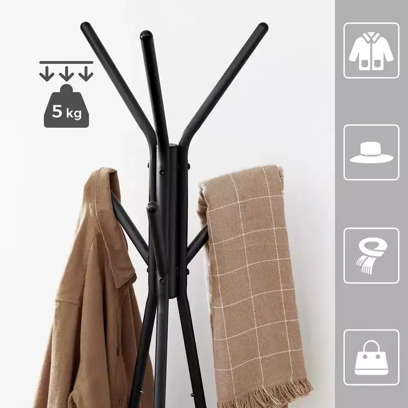 Appendiabiti da terra, Attaccapanni verticale, Mobile ingresso con 2 ripiani, per vestiti, cappelli, borse, stile industriale