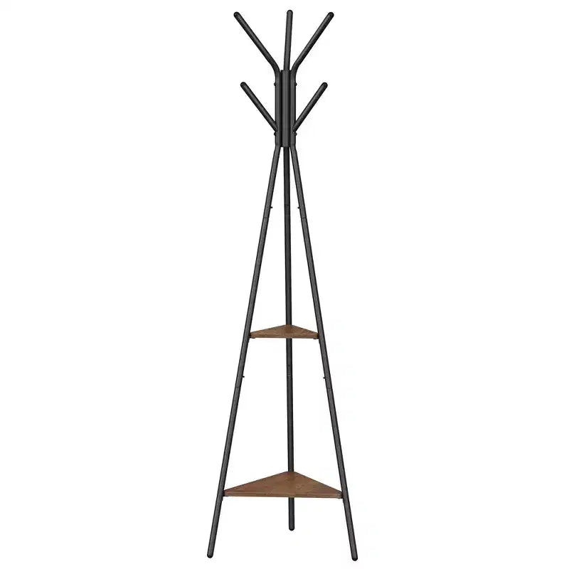 Appendiabiti da terra, Attaccapanni verticale, Mobile ingresso con 2 ripiani, per vestiti, cappelli, borse, stile industriale