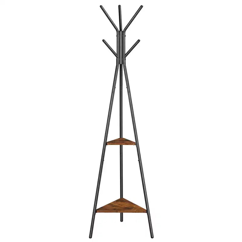 Appendiabiti da terra, Attaccapanni verticale, Mobile ingresso con 2 ripiani, per vestiti, cappelli, borse, stile industriale