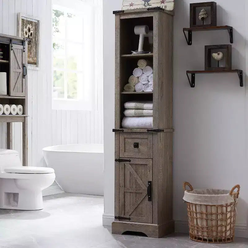 Meubles de salle de bain OKD 68, tours de rangement hautes avec étagères réglables