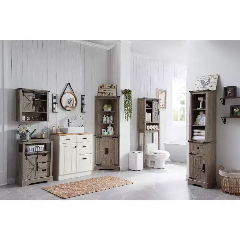Meubles de salle de bain OKD 68, tours de rangement hautes avec étagères réglables