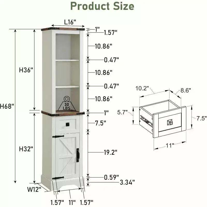 Meubles de salle de bain OKD 68, tours de rangement hautes avec étagères réglables