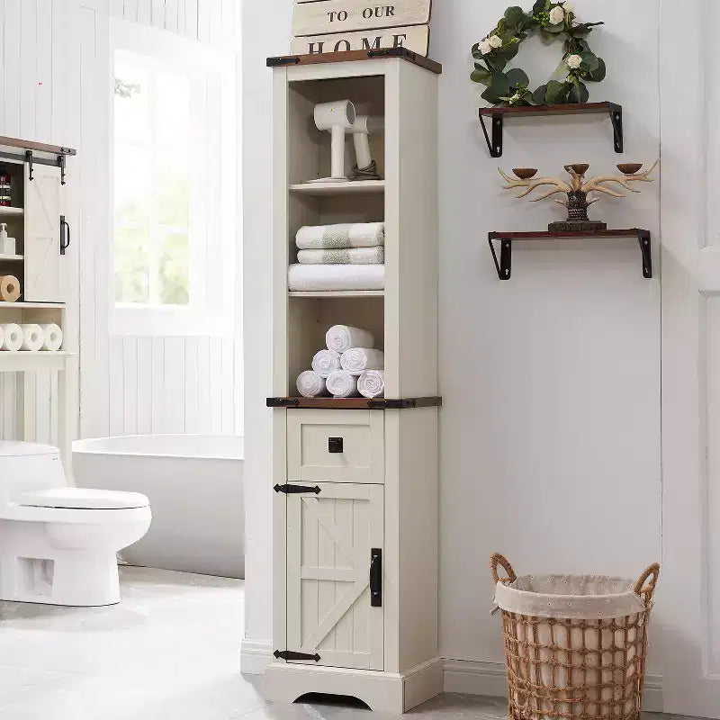 Meubles de salle de bain OKD 68, tours de rangement hautes avec étagères réglables