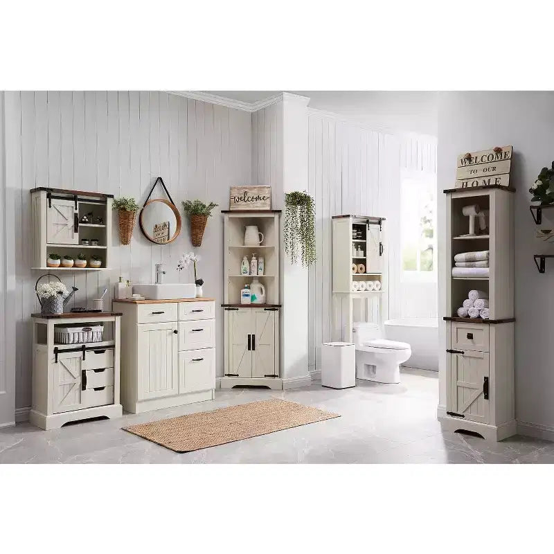 Meubles de salle de bain OKD 68, tours de rangement hautes avec étagères réglables