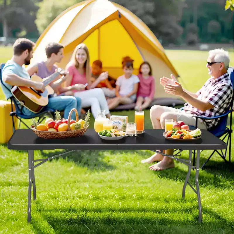 Folding Table 5 Foot Portable HDPE Plastic Indoor Outdoor Rectangular Table with Steel Legs Black