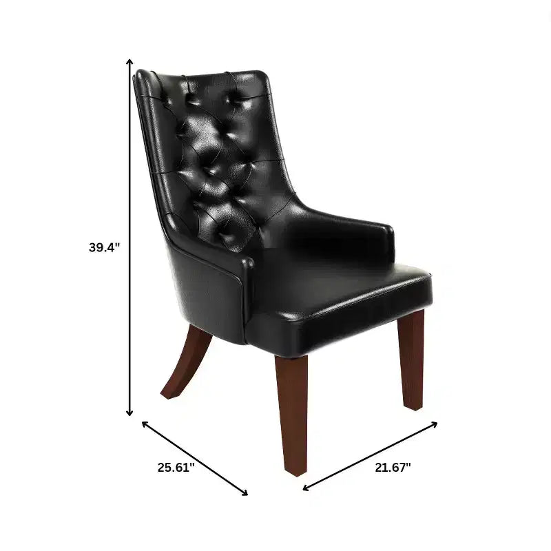 Chaise de salle à manger LeisureMod en velours de cuir capitonné avec dossier haut et pieds en hévéa teinté