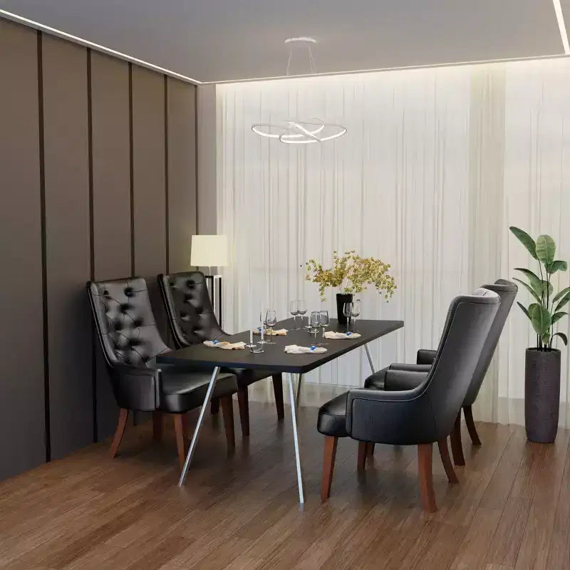 Chaise de salle à manger LeisureMod en velours de cuir capitonné avec dossier haut et pieds en hévéa teinté