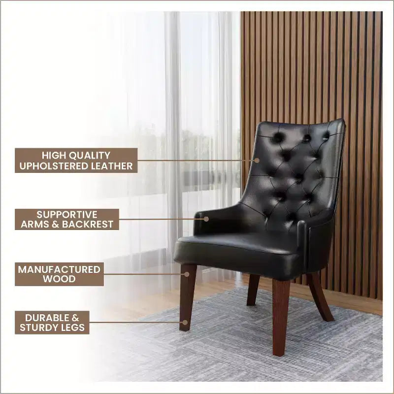 Chaise de salle à manger LeisureMod en velours de cuir capitonné avec dossier haut et pieds en hévéa teinté