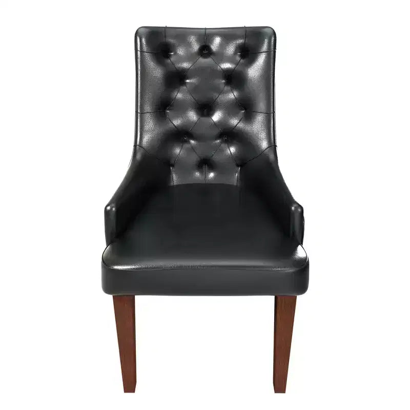 Chaise de salle à manger LeisureMod en velours de cuir capitonné avec dossier haut et pieds en hévéa teinté