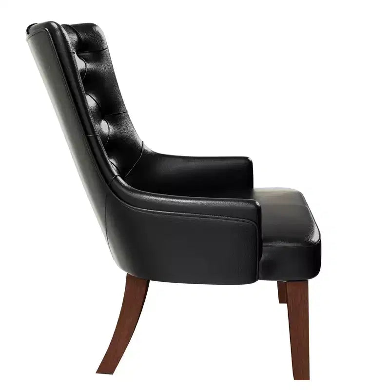 Chaise de salle à manger LeisureMod en velours de cuir capitonné avec dossier haut et pieds en hévéa teinté