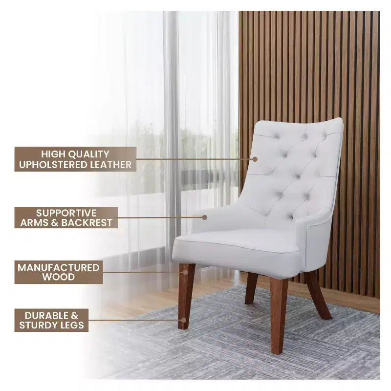 Chaise de salle à manger LeisureMod en velours de cuir capitonné avec dossier haut et pieds en hévéa teinté