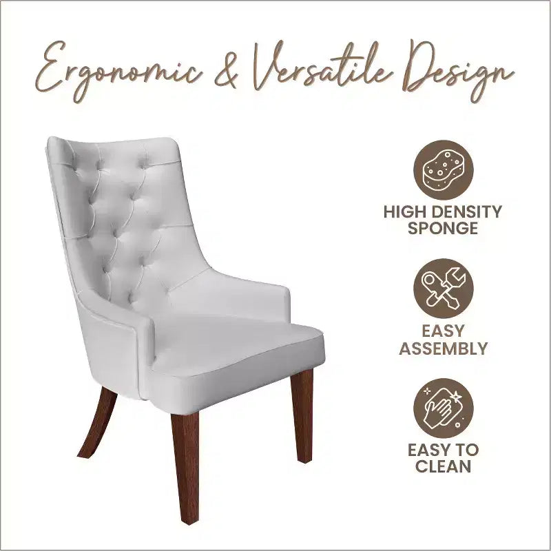Chaise de salle à manger LeisureMod en velours de cuir capitonné avec dossier haut et pieds en hévéa teinté
