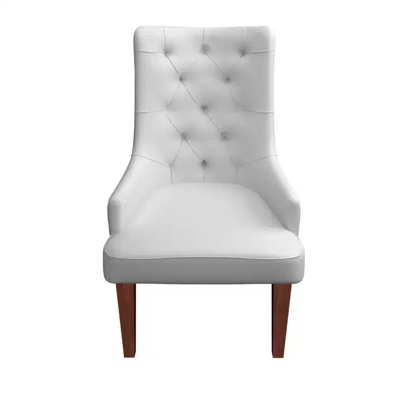 Chaise de salle à manger LeisureMod en velours de cuir capitonné avec dossier haut et pieds en hévéa teinté