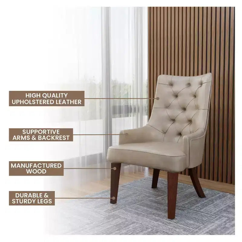 Chaise de salle à manger LeisureMod en velours de cuir capitonné avec dossier haut et pieds en hévéa teinté