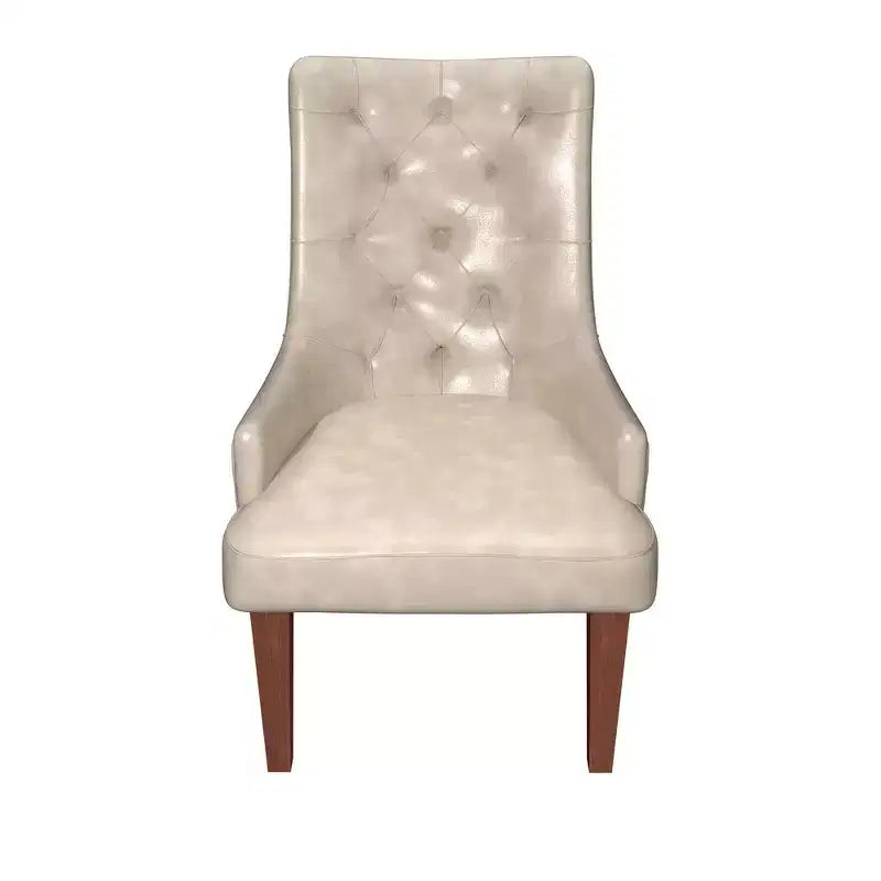 Chaise de salle à manger LeisureMod en velours de cuir capitonné avec dossier haut et pieds en hévéa teinté