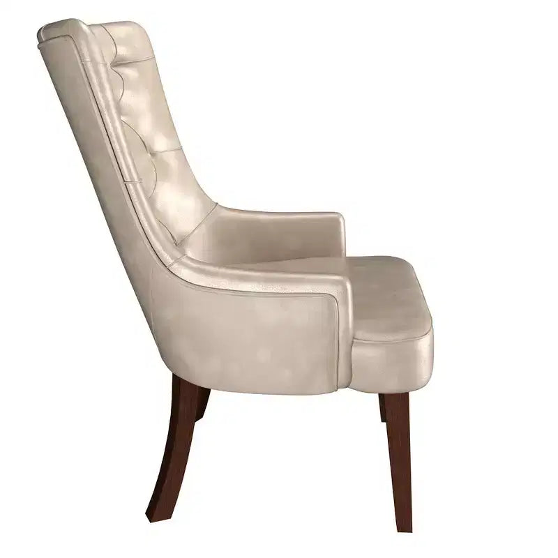 Chaise de salle à manger LeisureMod en velours de cuir capitonné avec dossier haut et pieds en hévéa teinté