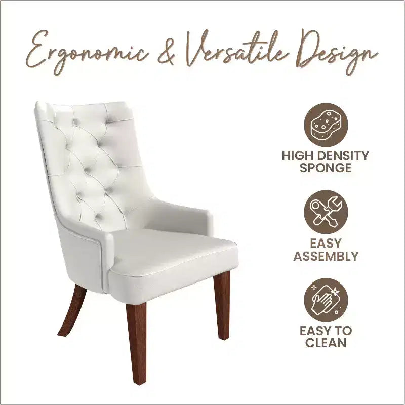 Chaise de salle à manger LeisureMod en velours de cuir capitonné avec dossier haut et pieds en hévéa teinté