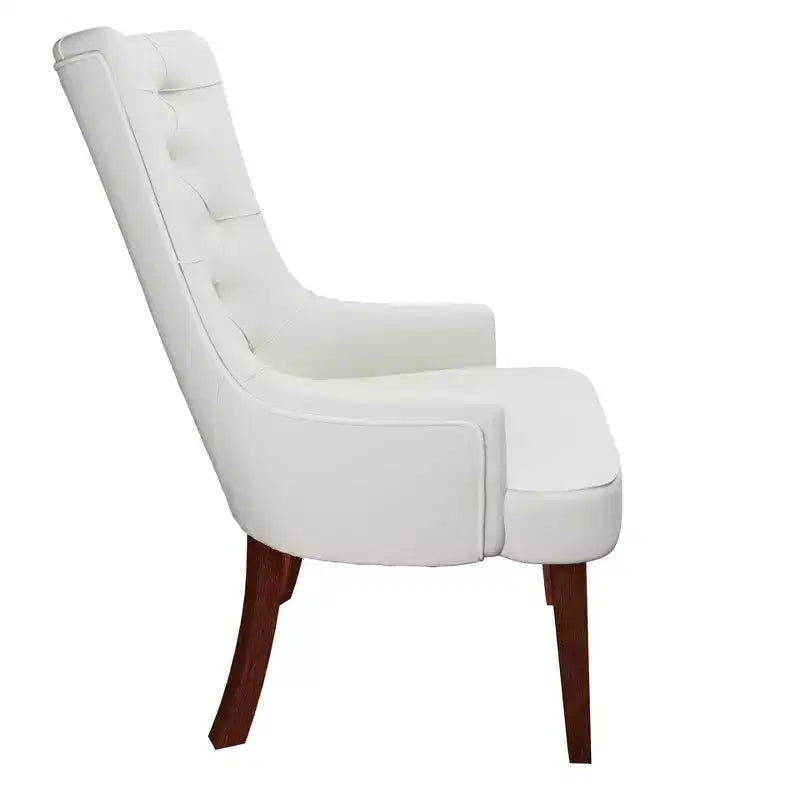 Chaise de salle à manger LeisureMod en velours de cuir capitonné avec dossier haut et pieds en hévéa teinté