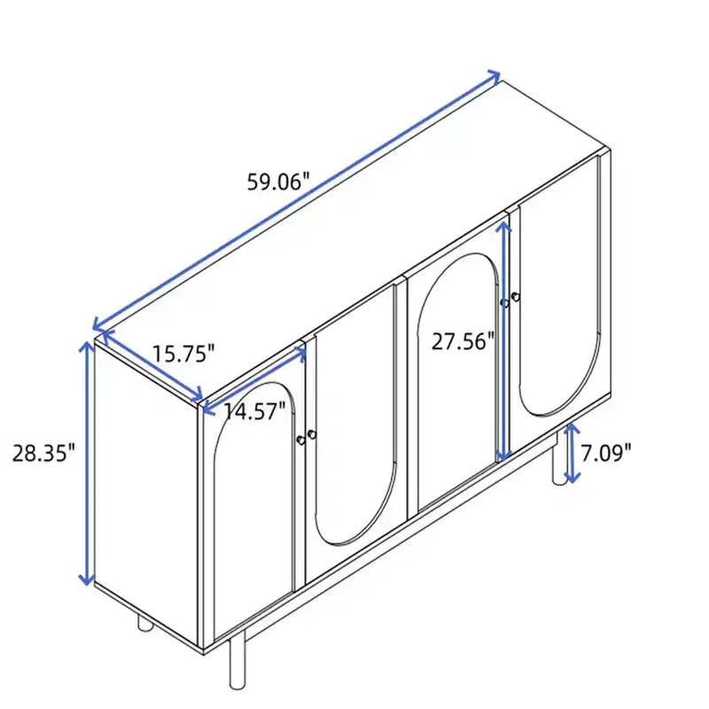 Bahut de buffet, meuble de rangement de cuisine moderne avec 4 portes et étagères réglables, buffet en bois pour couloir et salon