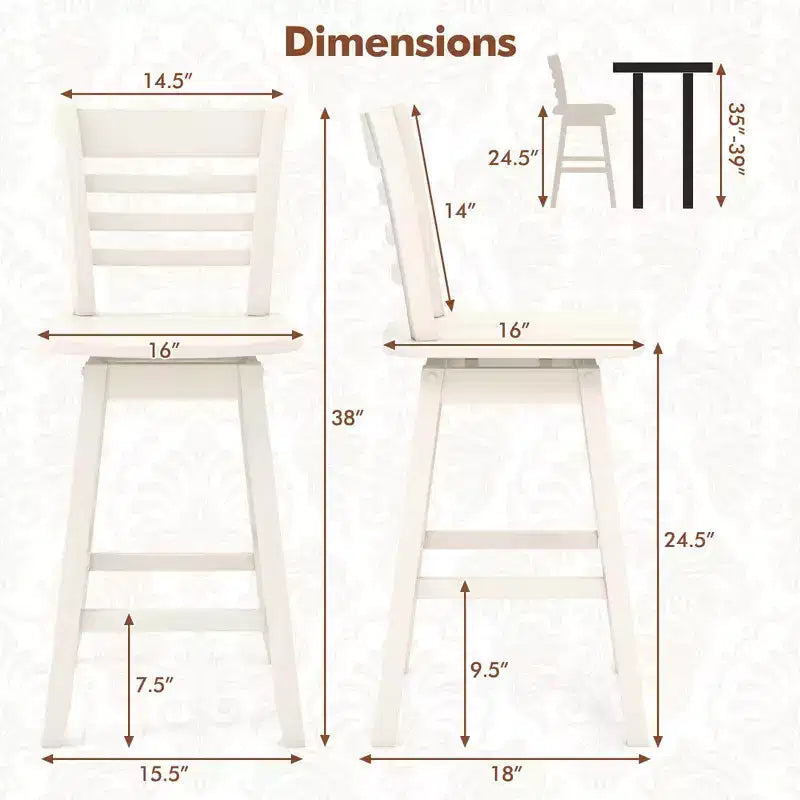 Costway Lot de 4 tabourets de bar pivotants de 62,2 cm de hauteur de comptoir avec dossier creux marron/blanc