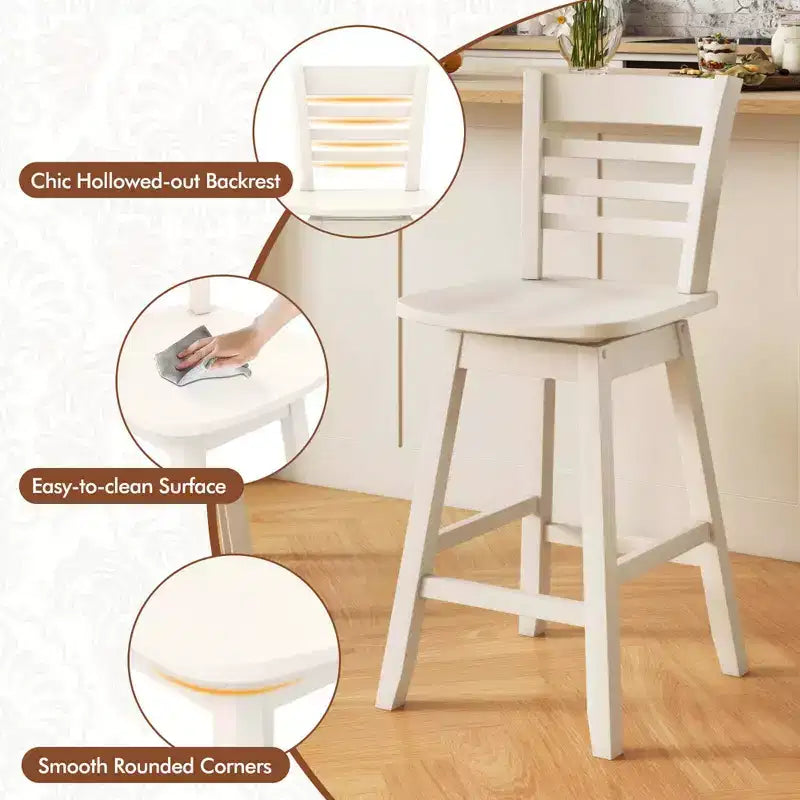 Costway Lot de 4 tabourets de bar pivotants de 62,2 cm de hauteur de comptoir avec dossier creux marron/blanc