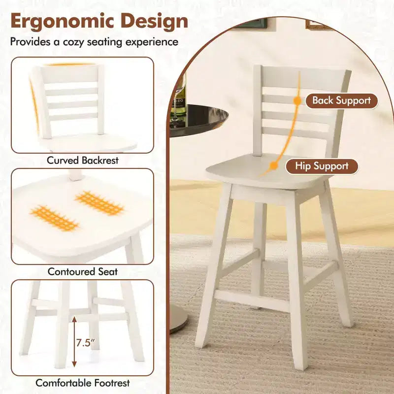 Costway Lot de 4 tabourets de bar pivotants de 62,2 cm de hauteur de comptoir avec dossier creux marron/blanc