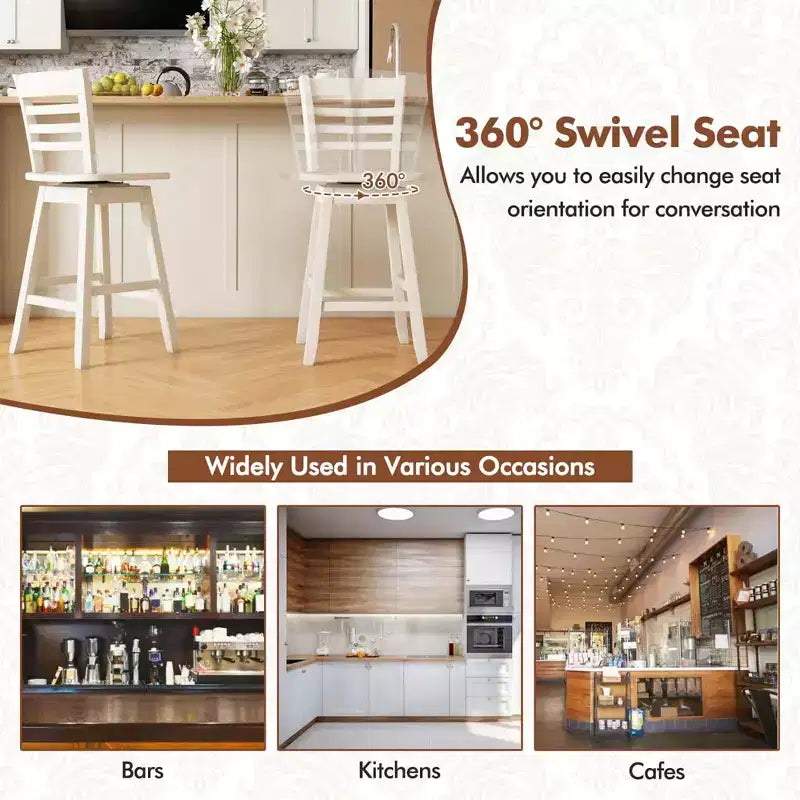Costway Lot de 4 tabourets de bar pivotants de 62,2 cm de hauteur de comptoir avec dossier creux marron/blanc