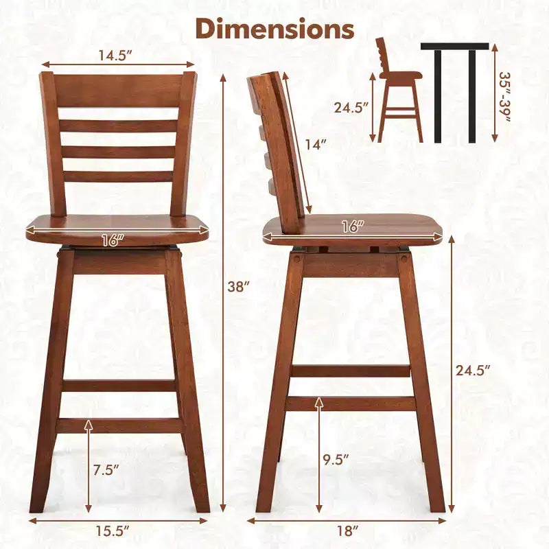 Costway Lot de 4 tabourets de bar pivotants de 62,2 cm de hauteur de comptoir avec dossier creux marron/blanc