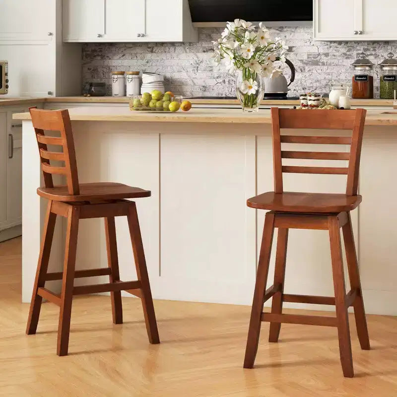 Costway Lot de 4 tabourets de bar pivotants de 62,2 cm de hauteur de comptoir avec dossier creux marron/blanc