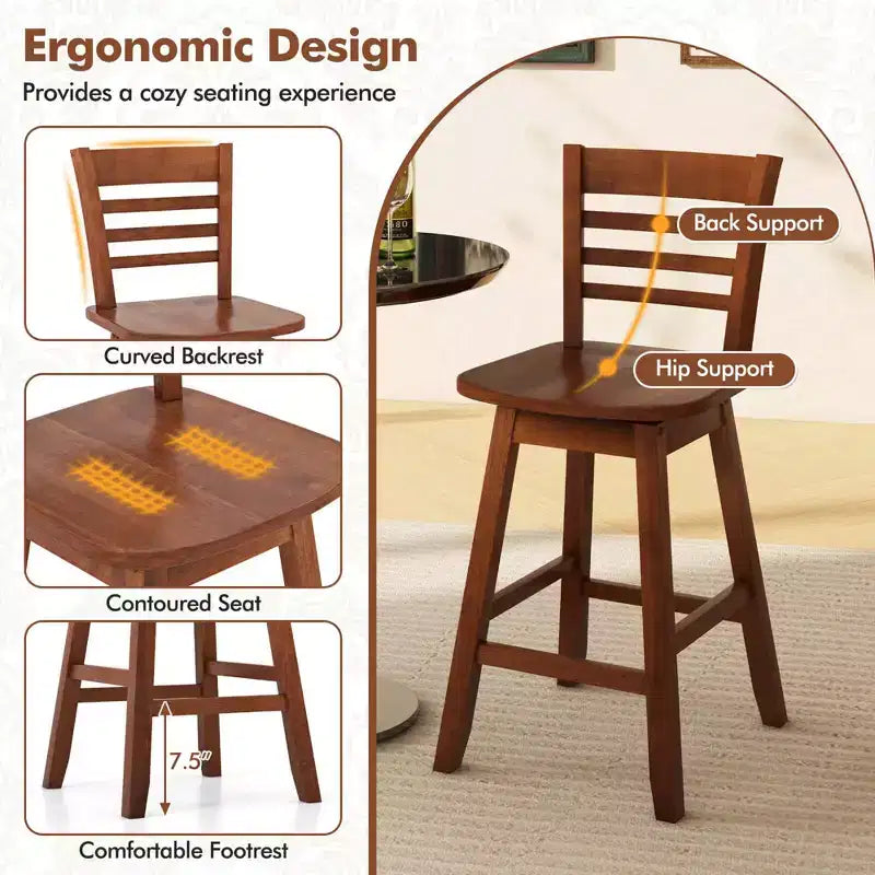 Costway Lot de 4 tabourets de bar pivotants de 62,2 cm de hauteur de comptoir avec dossier creux marron/blanc