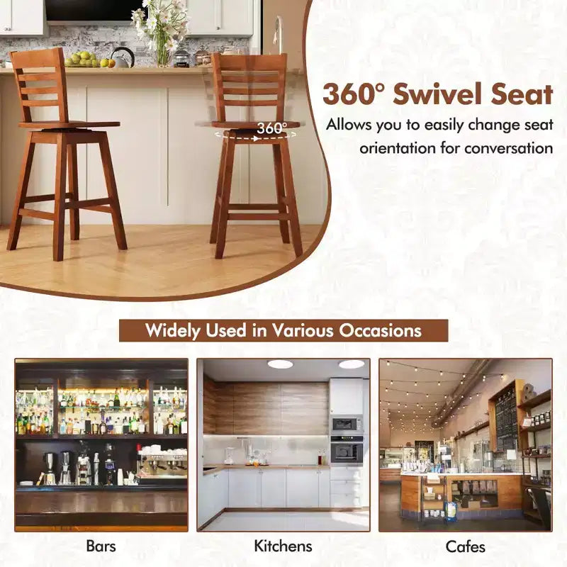 Costway Lot de 4 tabourets de bar pivotants de 62,2 cm de hauteur de comptoir avec dossier creux marron/blanc