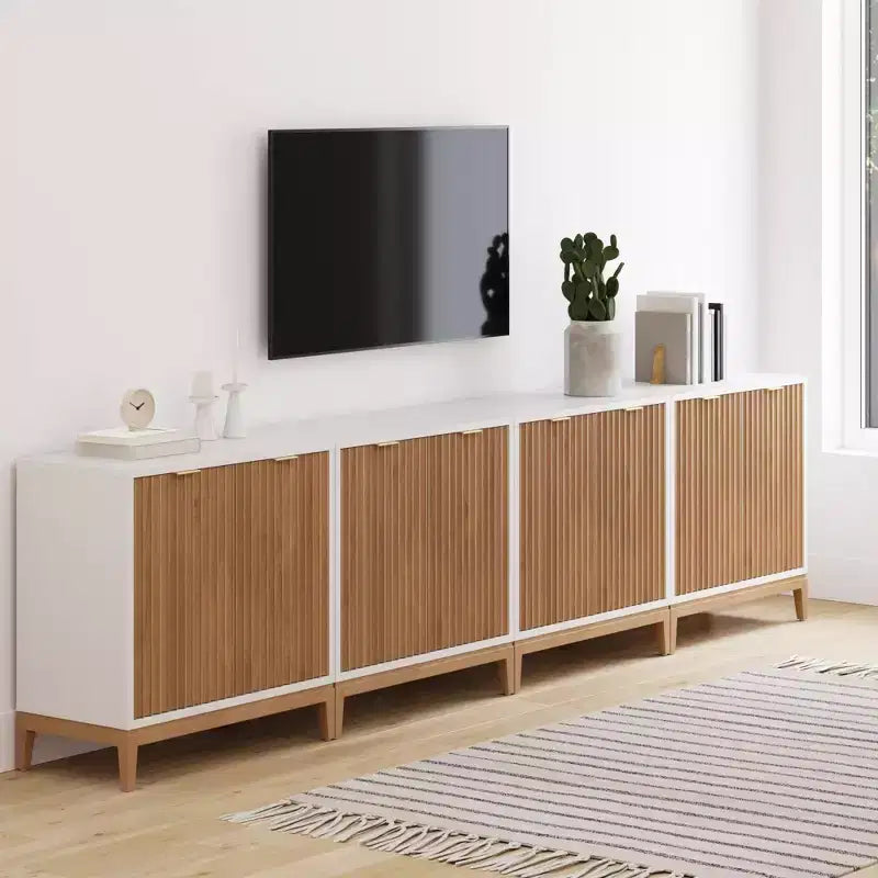 Nathan James Set of 4 Jasper Wood Fluted Console Table with Doors