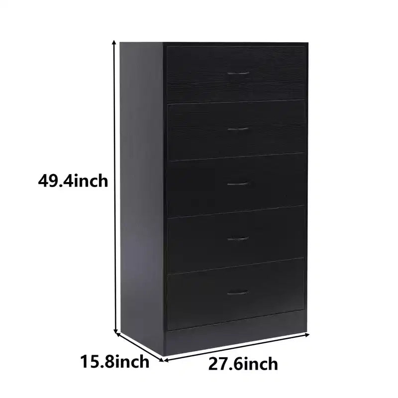 5 Drawer Dresser for Bedroom Tall Modern Chest of Drawers Steel Frame MDF Storage Black