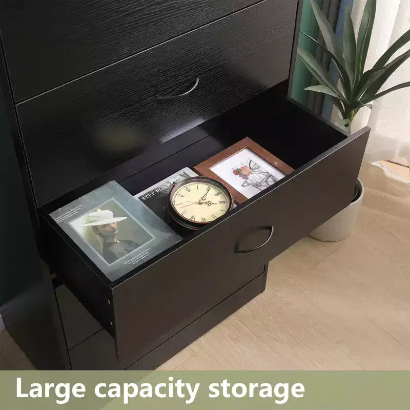 5 Drawer Dresser for Bedroom Tall Modern Chest of Drawers Steel Frame MDF Storage Black