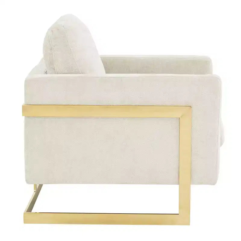 Fauteuil d'appoint LeisureMod Lincoln rembourré en bouclette avec cadre en acier inoxydable doré