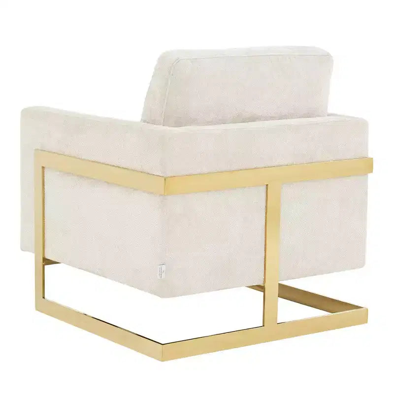 Fauteuil d'appoint LeisureMod Lincoln rembourré en bouclette avec cadre en acier inoxydable doré