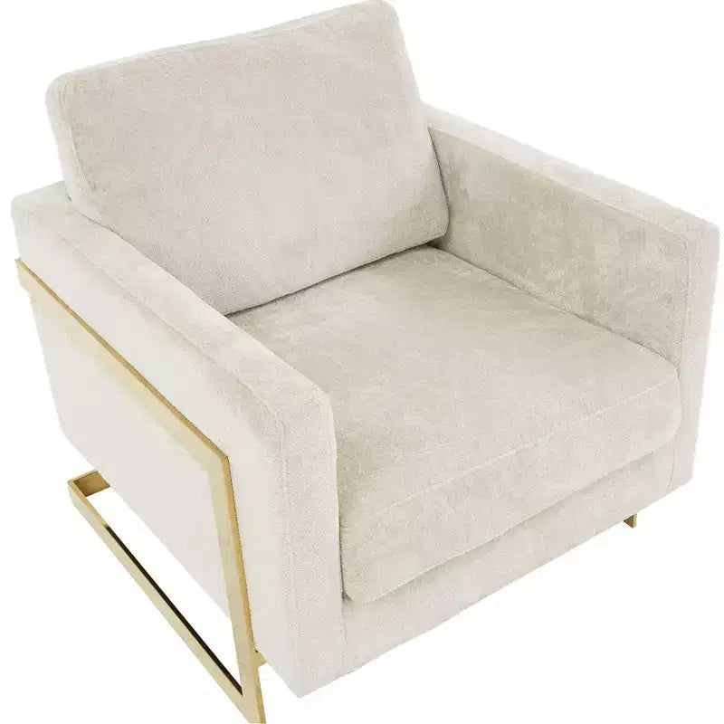 Fauteuil d'appoint LeisureMod Lincoln rembourré en bouclette avec cadre en acier inoxydable doré