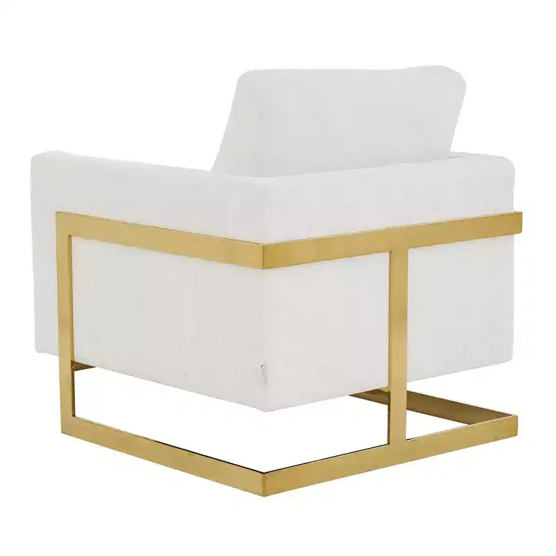 Fauteuil d'appoint LeisureMod Lincoln rembourré en bouclette avec cadre en acier inoxydable doré