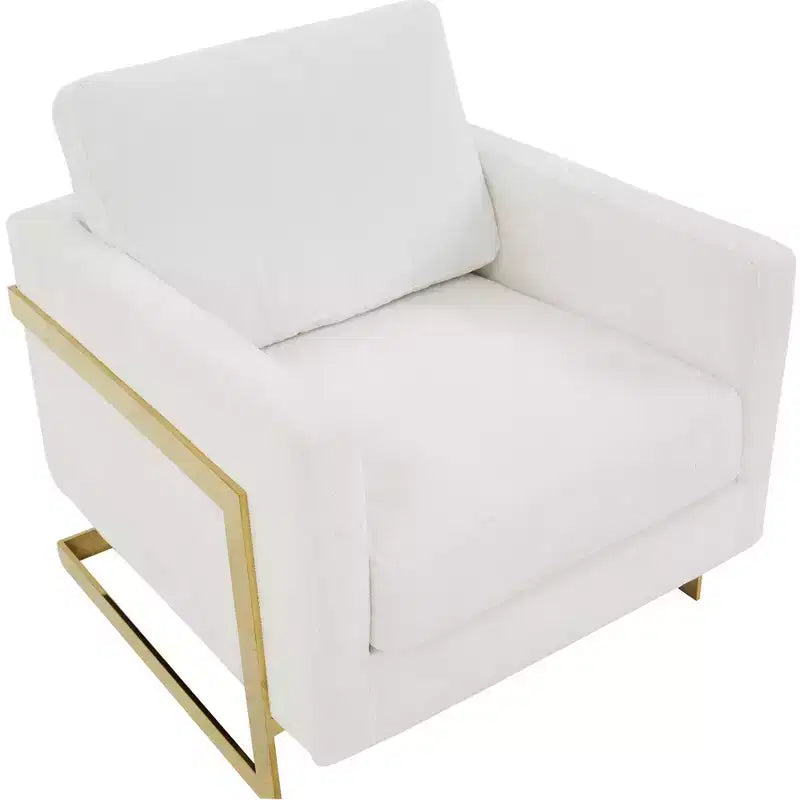 Fauteuil d'appoint LeisureMod Lincoln rembourré en bouclette avec cadre en acier inoxydable doré