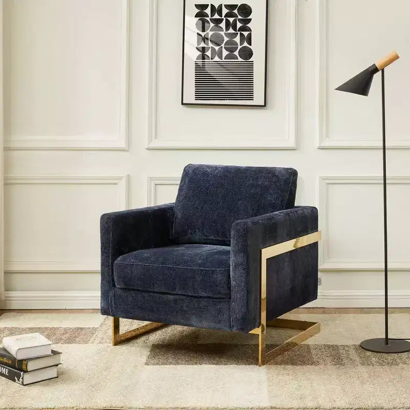 Fauteuil d'appoint LeisureMod Lincoln rembourré en bouclette avec cadre en acier inoxydable doré