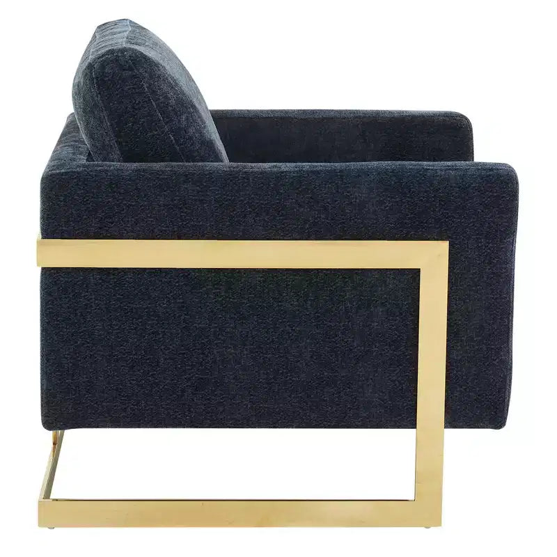 Fauteuil d'appoint LeisureMod Lincoln rembourré en bouclette avec cadre en acier inoxydable doré